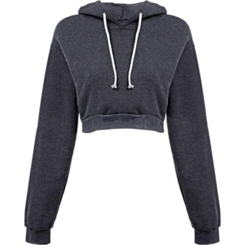 2020 Autumn Women Hoodies Solid Crop Hoodie Long Sleeve Jumper Hooded Pullover Coat Casual Sweatshirt Top Sudaderas Mujer
