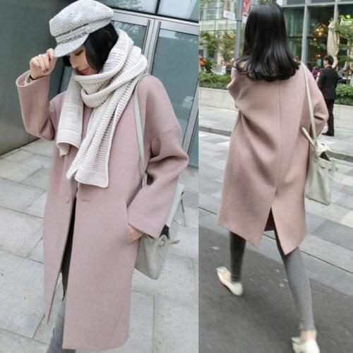 Womens Autumn Winter Warm Thicken Trench Coat Long Jacket Lady Style Pink Long Loose Fashion Coat