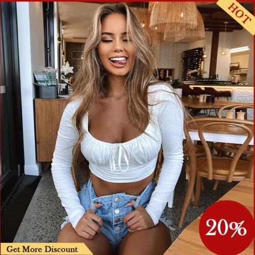 NEW Women Ruched Draped Long-sleeves Pullover Top Fashion Solid Color Square Collar Bandage Crop Tops Autumn Long Sleeve Clothes