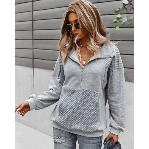2021 Vintage Zip Women Sweatshirts Streetwear Solid Hoodies Women Basic Loose Sweatshirt Autumn Pockets Pullovers Clothes