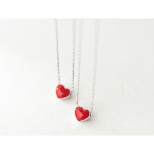 Daisies 925 Sterling Silver Red Enamel Heart Necklaces & Sweet Choker Women Statement Jewelry Wedding Birthday Gift