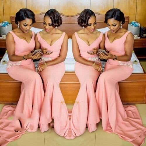 CloverBridal 2021 Latest Pink V Neck Mermaid Bridesmaid Dresses Size US2-US26W robe de soirée de mariage WB9823