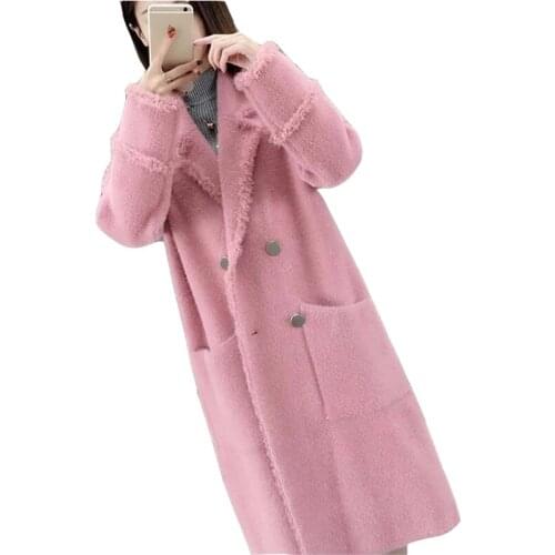 Faux mink velvet thick woolen coat womens long section 2019 autumn and winter new loose over the knee woolen coat JK16