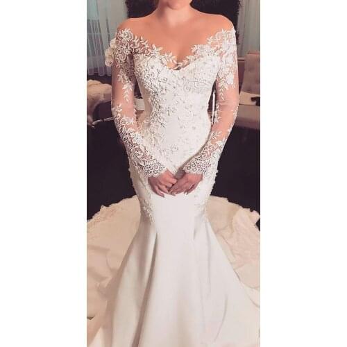 Mermaid Wedding Dresses 2021 robe de mariee Sheer Vintage Lace Long Sleeve Bridal Gowns Bride Formal Wear Court Train