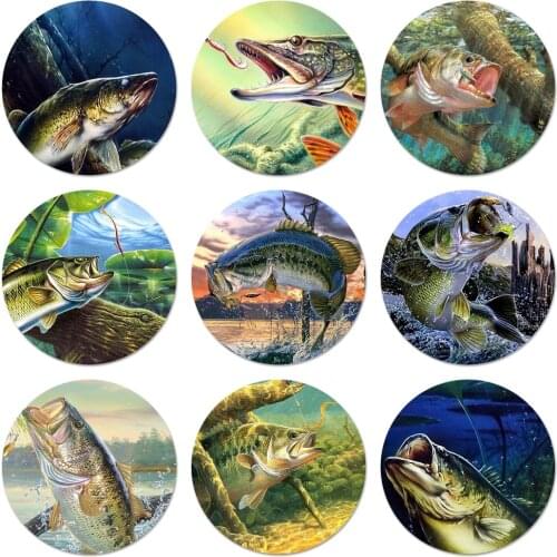 Bass Fishing Lake Sunset Fisherman Icons Pins Badge Decoration Brooches Metal Badges For Backpack Decoration 58mm