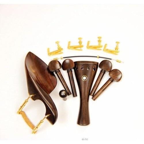 1 Set Brand New Natural Ebony Wood 4/4 Violin Accessories Chin Rest & Golden Clamps Tailpiece 4 Fine Tuners Parts Accessories