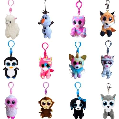 10CM Ty Beanie Big Eye Babies Plush Keychain Pendant Unicorn Penguin Leopard Owl Monkey Backpack Ornaments Children Toys