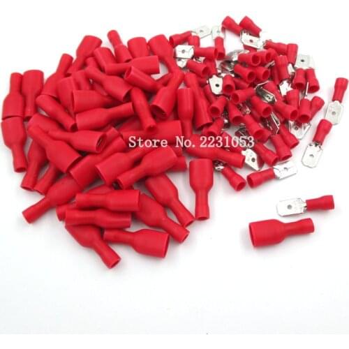 100PCS Red Female Male fasten Insulated Crimp Terminal Spade Electrical & Wiring Connector FDFD1.25-250*50 MDD1.25-250*50