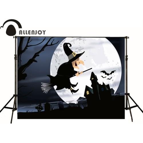 Allenjoy Photographic backdrop Witch Moon Cemetery Horror Halloween theme vinyl Cartoon Children background photography studio