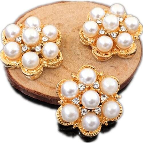 10 PCS 25mm Imitation Pearl With Rhinestone Handmade DIY Jewelry Brooch Bridal Headwear Making Accessories