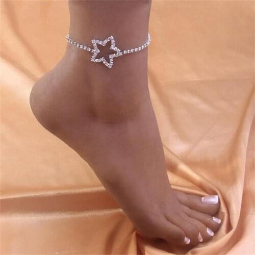 Bohemian Fashion Rhinestone Five-pointed Star Bare Feet Chain Shiny Crystal Beach Accessories Womens Anklet Bracelet Jewelry