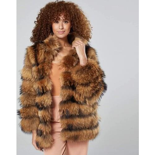 CNEGOVIK Fur Coat Women Genuine Raccoon Fur Jacket 2021 Autumn Winter Warm Thick Trendy Overcoat