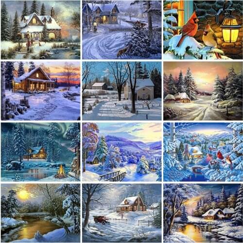 Diy 5D Diamond Painting Full Square Drill Winter Snow Scenic Diamond Embroidery Cross Stitch Christmas Gift Wall Art Home Decor