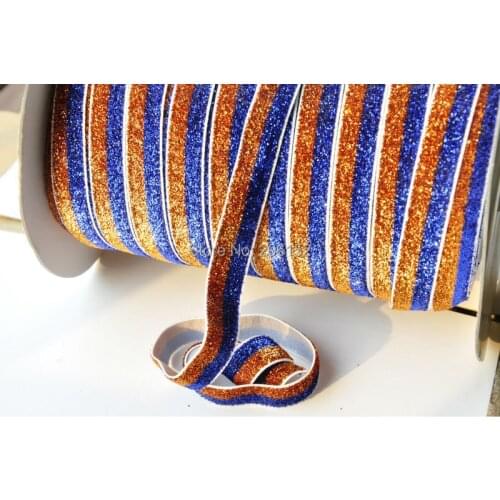 5/8inch Glitter FOE Elastic 50Yard/Lot Blue/Gold Glitter Foldover Elastic Ribbon For DIY Headwear