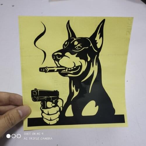 FD534B Die-Cut Vinyl Funny Doberman Dog With Gun Car Stickers Pet Animal Dogs Art Laptop Computer Decal