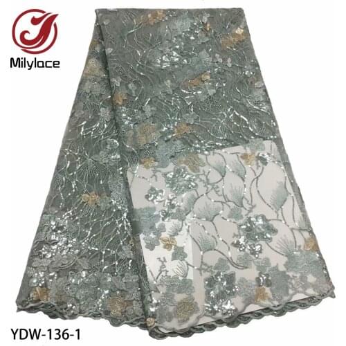 French Tulle Lace Fabric Sequins Embroidered African Net Lace Fabric High Quality for Nigeria Wedding YDW-136