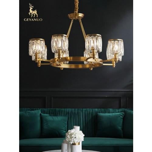 All copper crystal chandelier postmodern light luxury living room villa dining room simple atmospheric chandelier