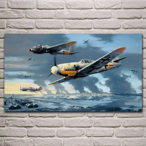 Messerschmitt Bf-109 Luftwaffe Heinkel He 111 ww2 aircraft living room decor home wall art decor wood frame fabric poster KL382