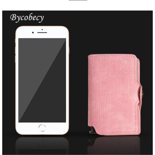 Bycobecy Carbon Fiber Card Holder Wallets Men Brand Leather Mini Slim Wallet Money Bag Metal RFID Women Thin Small Smart Vallet