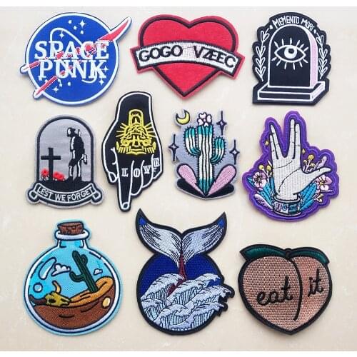 Space Embroidery Applique Iron On Patches For Clothing Badge Finger Love Embriodered Sticker on Backpack Clothes Jacket Patch