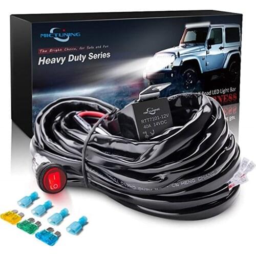 MICTUNING 14AWG Car LED Light Bar Wiring Harness Fuse Relay Kit with 2 Leads ON-OFF Waterproof Switch for Offroad Led Work Lamps