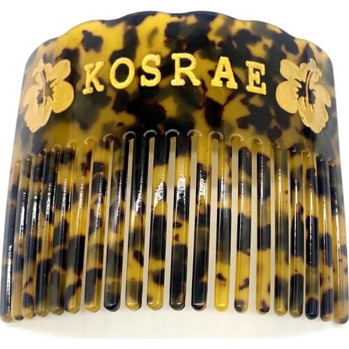 Newest Designed Fashion Tortoise Shell Material With Gold Flower And Kosrae Carved Acrylic Wide Hair Combs Brushes For Ladies