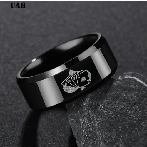 UAH Trendy Spades Poker Ring Band Men Ring Stainless Steel Black Spades Poker Finger Ring wholesale anel