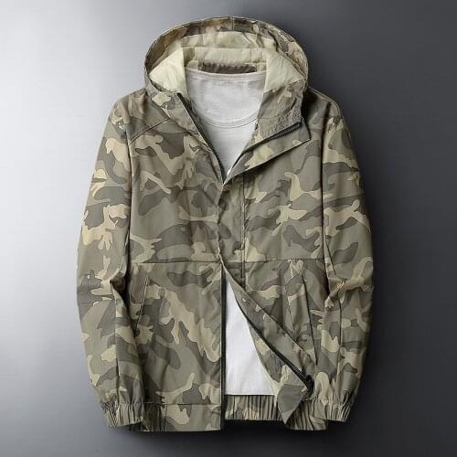 Camouflage hooded jacket mens autumn 2021 Korean outdoor casual street mens breathable military uniform camouflage windbreaker