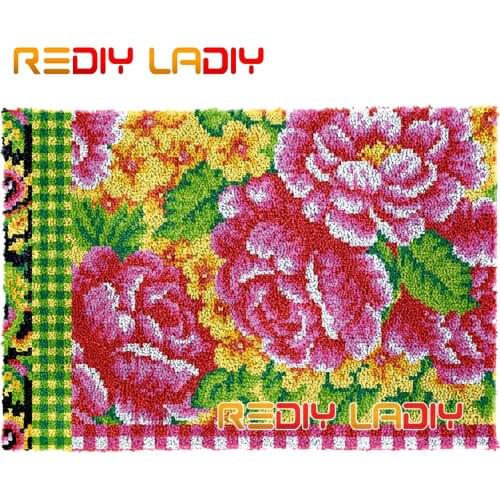 Latch Hook Rug Kits Peony Flowers Plush Wall Tapestry DIY Carpet Rug Thick Yarn Arts Cushion Crochet Floor Mat Home Decor Gifts