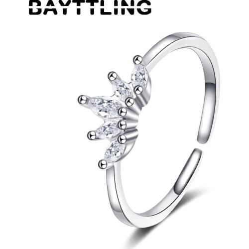BAYTTLING New 925 Sterling Silver Luxury Crown Zircon Open Ring Fashion Woman Engagement Jewelry Birthday Gift