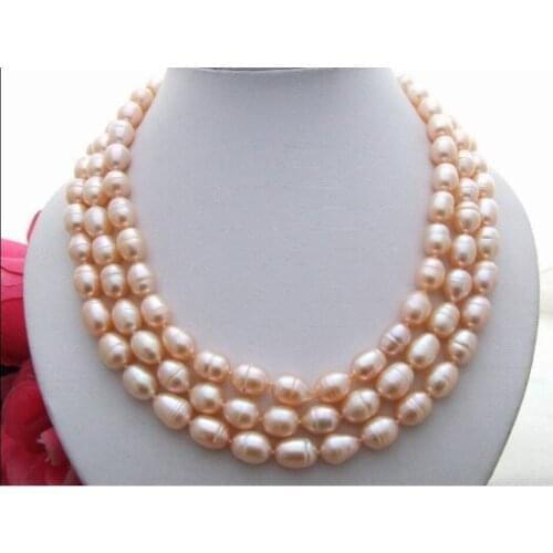 Charming 10-12mm natural Australian south sea gold pink pearl necklace 48"14K go