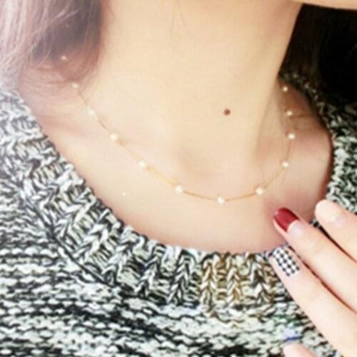 HebeDeer Choker Necklace Chain Women Necklaces Artificial Pearls Jewelry Lovers Silver Color Trendy Trendy Girl Collares