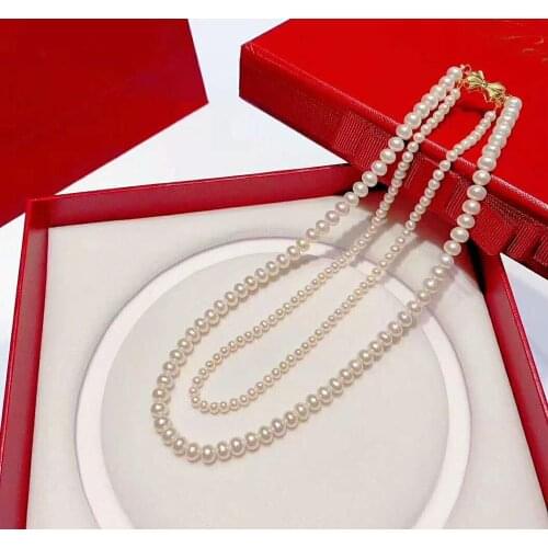 Hot sell 2rows 43-47cm 3-4mm 8-9mm white freshwater pearl zircon clasp necklace fashion jewelry