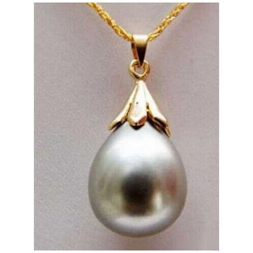 Grey South Sea Shell Pearl Drop Pendant 18KGP Necklace