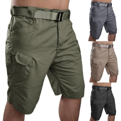 2021 Simple Cargo Shorts Knee Length Solid Color Wear-resistant Windproof Men Thin Pockets Shorts for Daily Wear