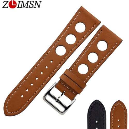 ZLIMSN New Leather Strap Mens and Womens Wristwatch Replacement Black Brown 24mm Calfskin Personality Hole Strap