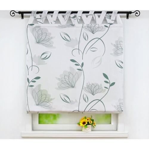 1PCS Roman Curtains Pastoral Lotus Printed Polyester Tulle Panel Drapes for Home Kitchen Decoration V-Belt New
