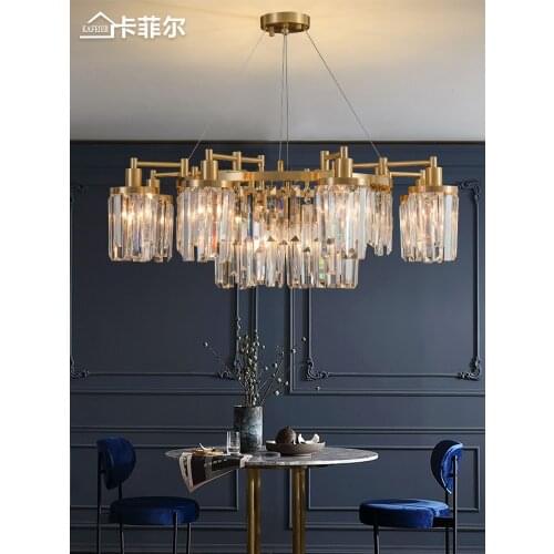 Light luxury all-copper crystal chandelier living room lamp modern minimalist high-end hall dining room bedroom lighting