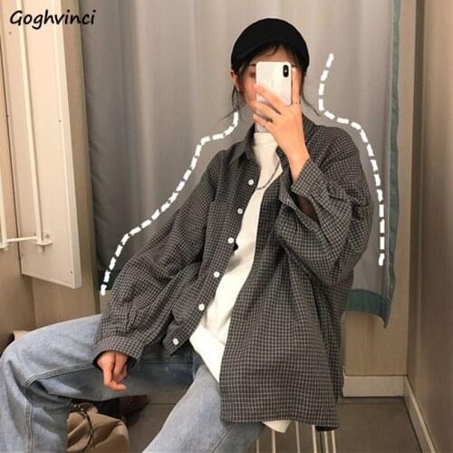 Shirts Women Loose Plaid Fall Clothing Woman Fashion Chic Korean Streetwear Single-breasted Elegant All-match Simple Ladies Tops