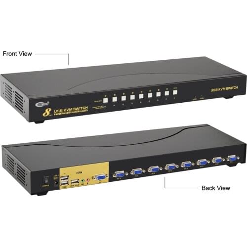 USB KVM Switch VGA 8 Port with Cables, PC Monitor Keyboard Mouse Switcher Support Audio and Microphone Rack Mount CKL-9138UA