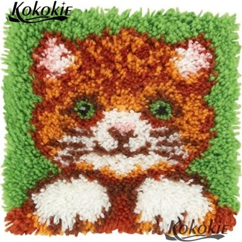 Cross Stitch Crocheting Rug Embroidery pillowcase 3d mat sets Needlework set latch hook kit rug mat cartoon cat pattern Cushion