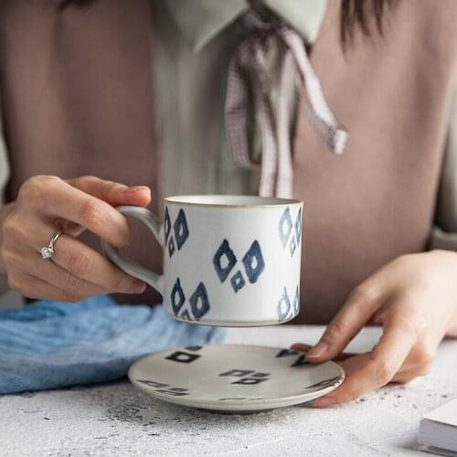 Japanese hand painted blue and white ceramic coffee cup plate European simple creative milk tea breakfast cup teacup saucer set