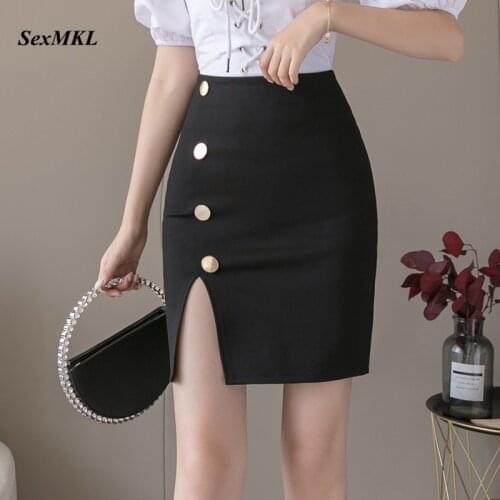 Plus Size Woman Summer Skirts 2020 Fashion Korean Button Pencil Skirt Women High Waist Slim Office Sexy Bodycon Mini Black Skirt