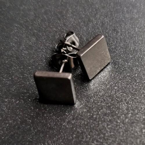 Titanium Steel Color 8mm Square Women Stud Earrings Ear Smooth Ball 316 Stainless Steel Jewelry IP Plating No Fade