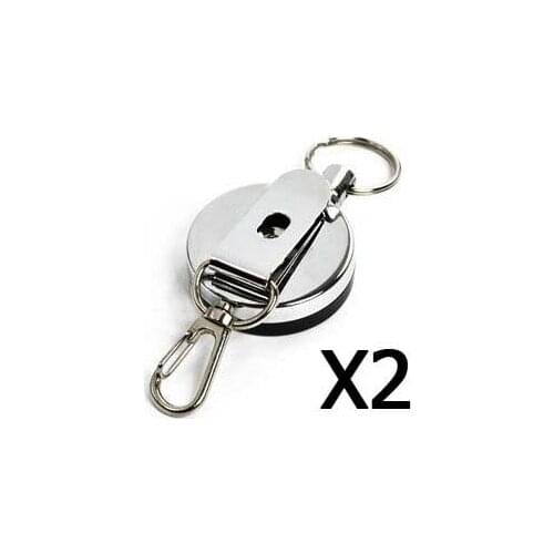 2 PCS (D) Silver Color Metal retractable Reel with Belt Clip, Belt Loop Clasp & Key Ring for Key/ID Badge/Nurse