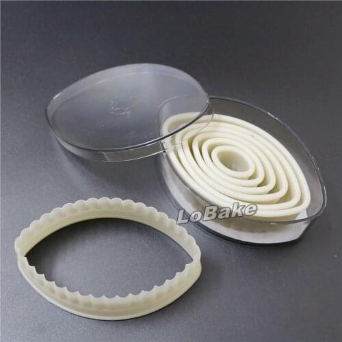 7pcs/set) Fluted Edge Shape Oval shaped High Grade Nylon Plastic Cookie biscuit Cutter for wedding decoration pastry cutters