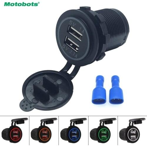 MOTOBOTS Car Dual USB Charger Power Socket Adapter 5-Color LED Light 5V 3.1A for Motorcycle Auto Truck Boat Cigarette Lighter