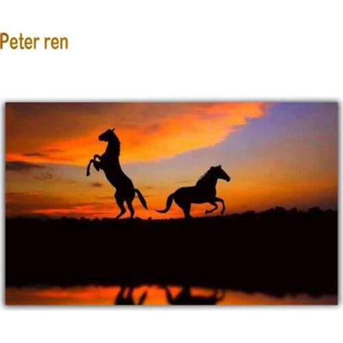 Diy Diamond painting cross stitch full embroidery animal Square/Round Mosaic Rhinestone Home Decor Horse jumping in the sunset