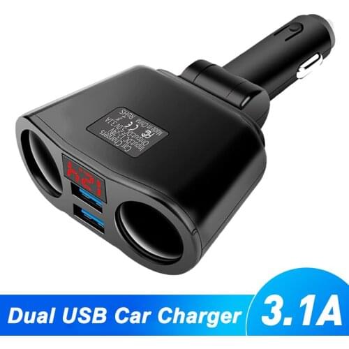 Car Charger 3.1A Car Cigarette Lighter Socket Splitter Plug 110 Rotation LED Car Charger Adapter For Phone MP3 DVR