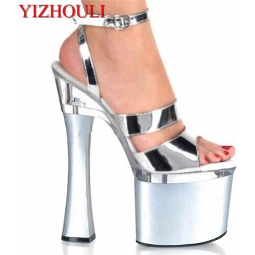 Big Size 18cm Sexy Super High Heel Platforms Crystal Sandals, Pole Dance / Performance / Star / Model Shoes, Woman Dance Shoes